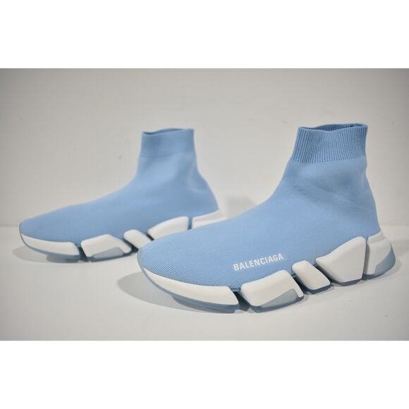 Balenciaga Mens Speed 2.0 Sock Blue White High Top Knit Trainer Sneaker 46 13 - Picture 8 of 10